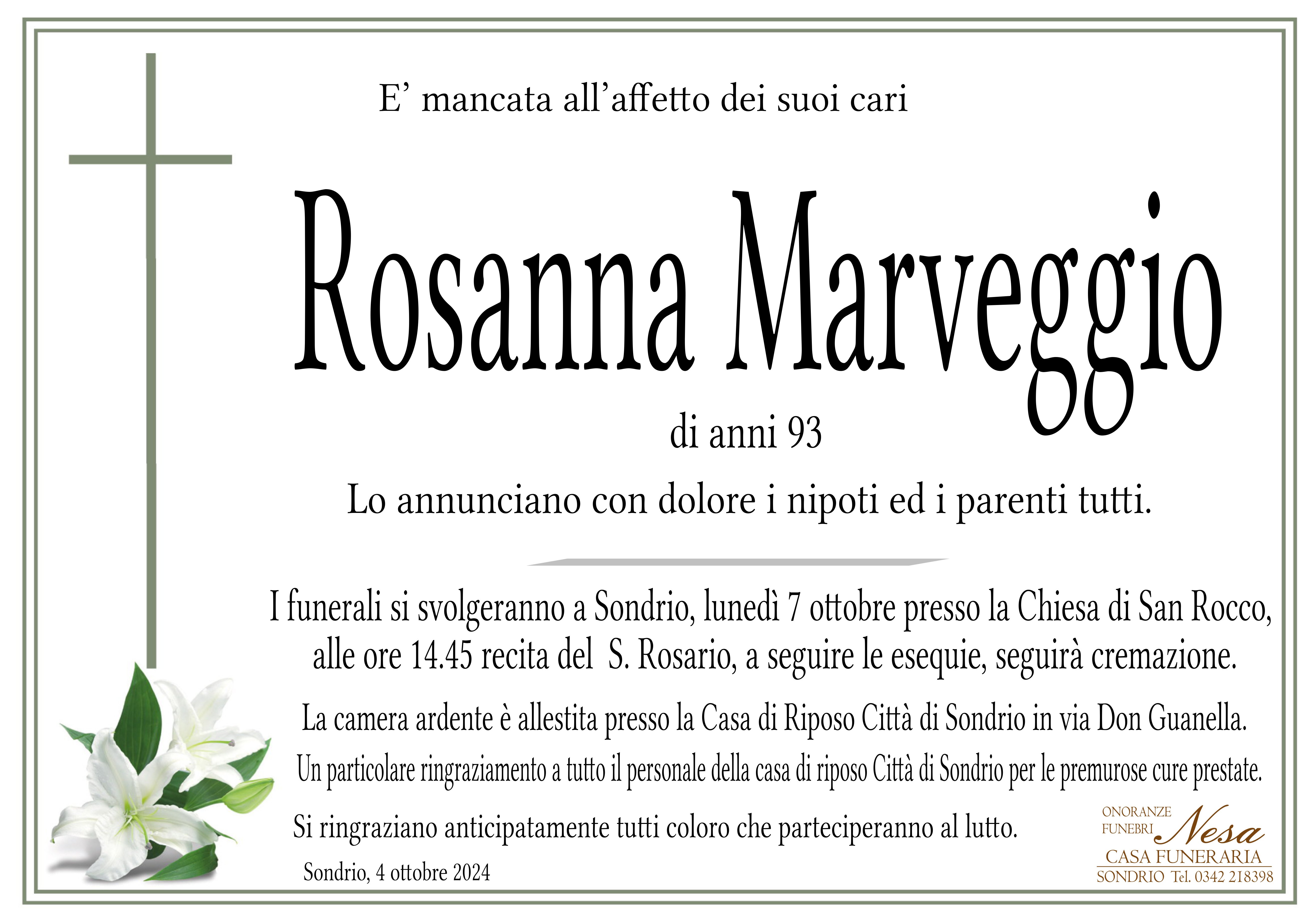 Necrologio ROSANNA MARVEGGIO